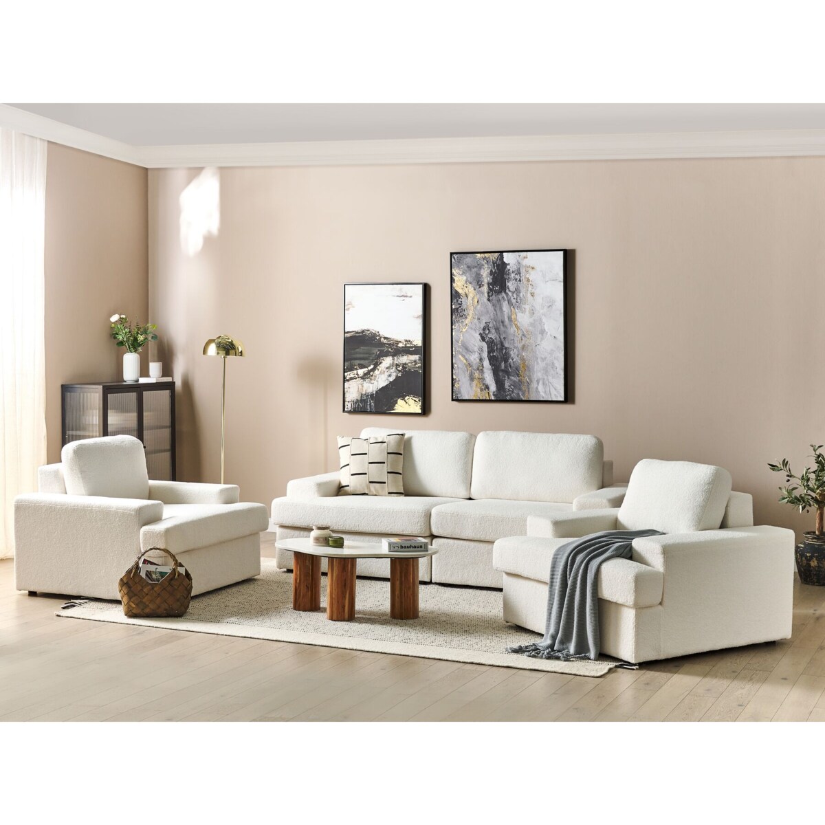 Komplet wypoczynkowy boucle 5-osobowy biały ALLA