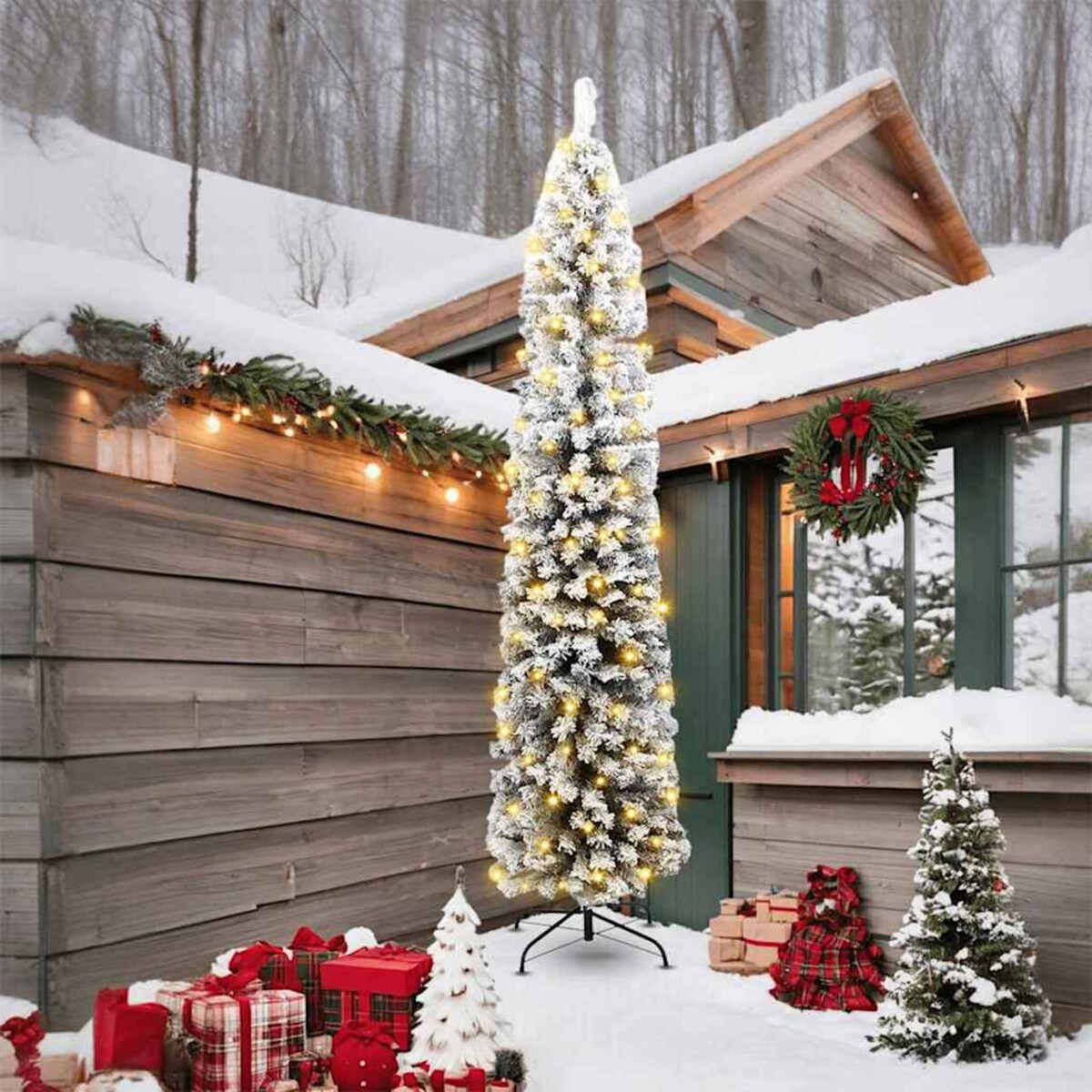 vidaXL Sztuczna choinka z podstawą Zielony 240 cm PVC, stal i plastik