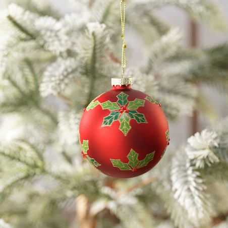 VILLA ITALIA Bombka czerwona dekorowana OSTROKRZEW 7,5 cm