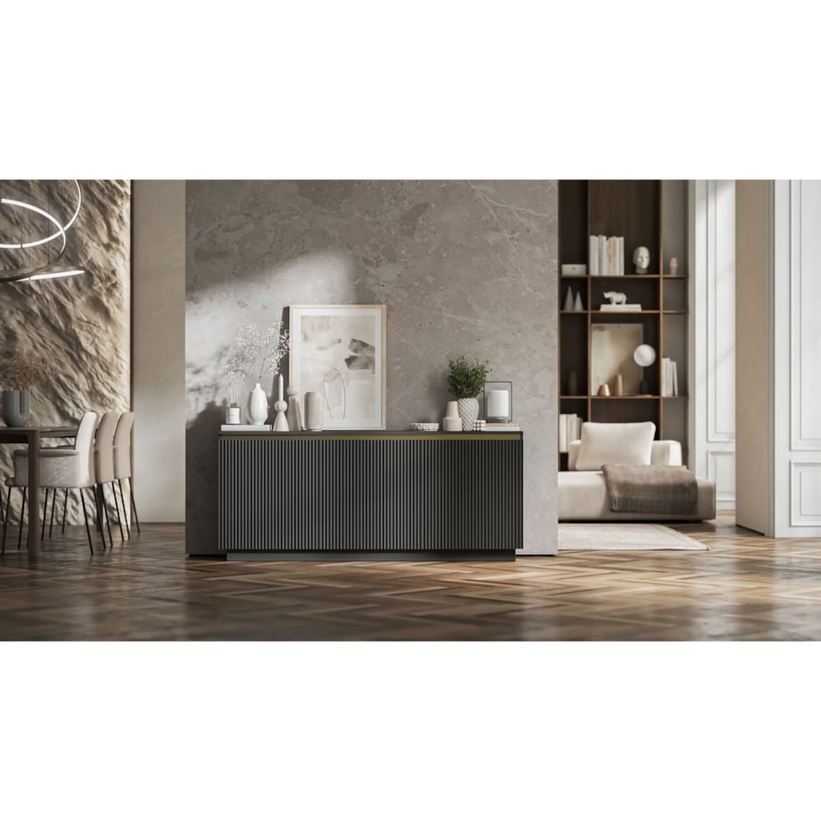 Komoda Glamour Nowoczesna Szafka RTV Czarny MAT ryflowane fronty 166,8 cm