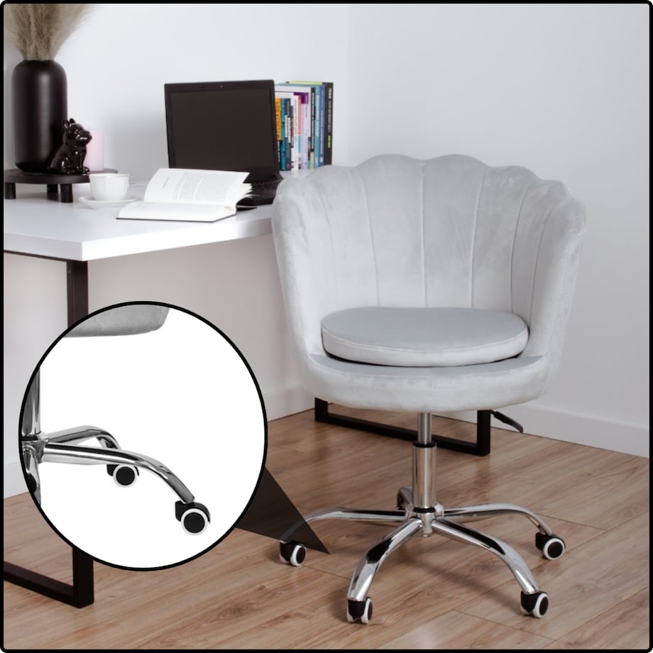 Fotel obrotowy krzesło muszelka welurowy do biurka toaletki szare shell