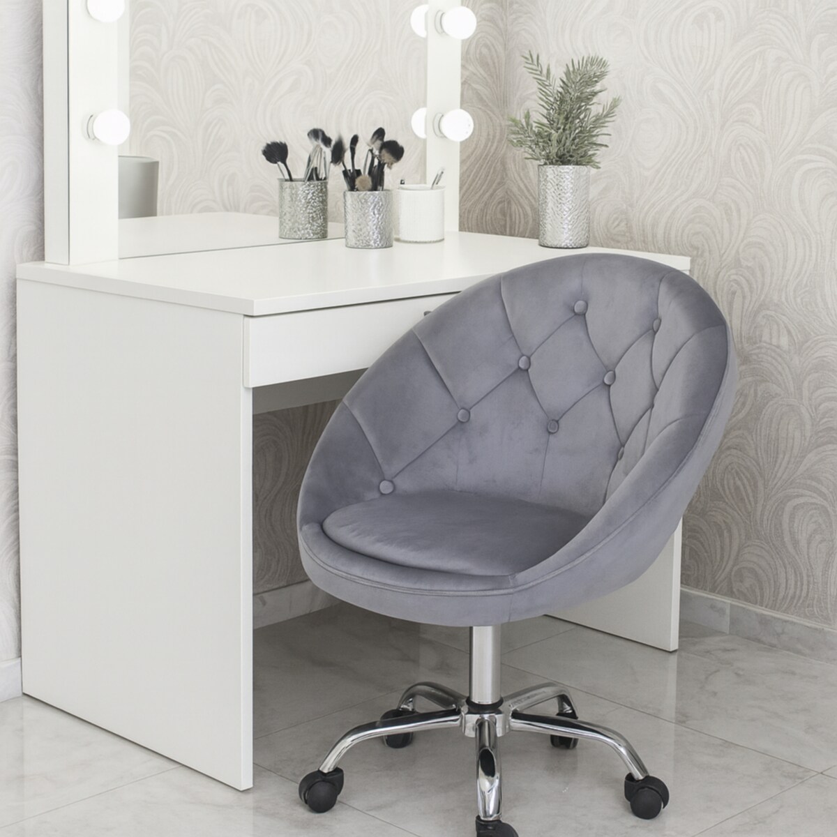 Fotel podnoszony ELEGANCKI obrotowy WELUR na kółkach RUNDO szary JUMIhome