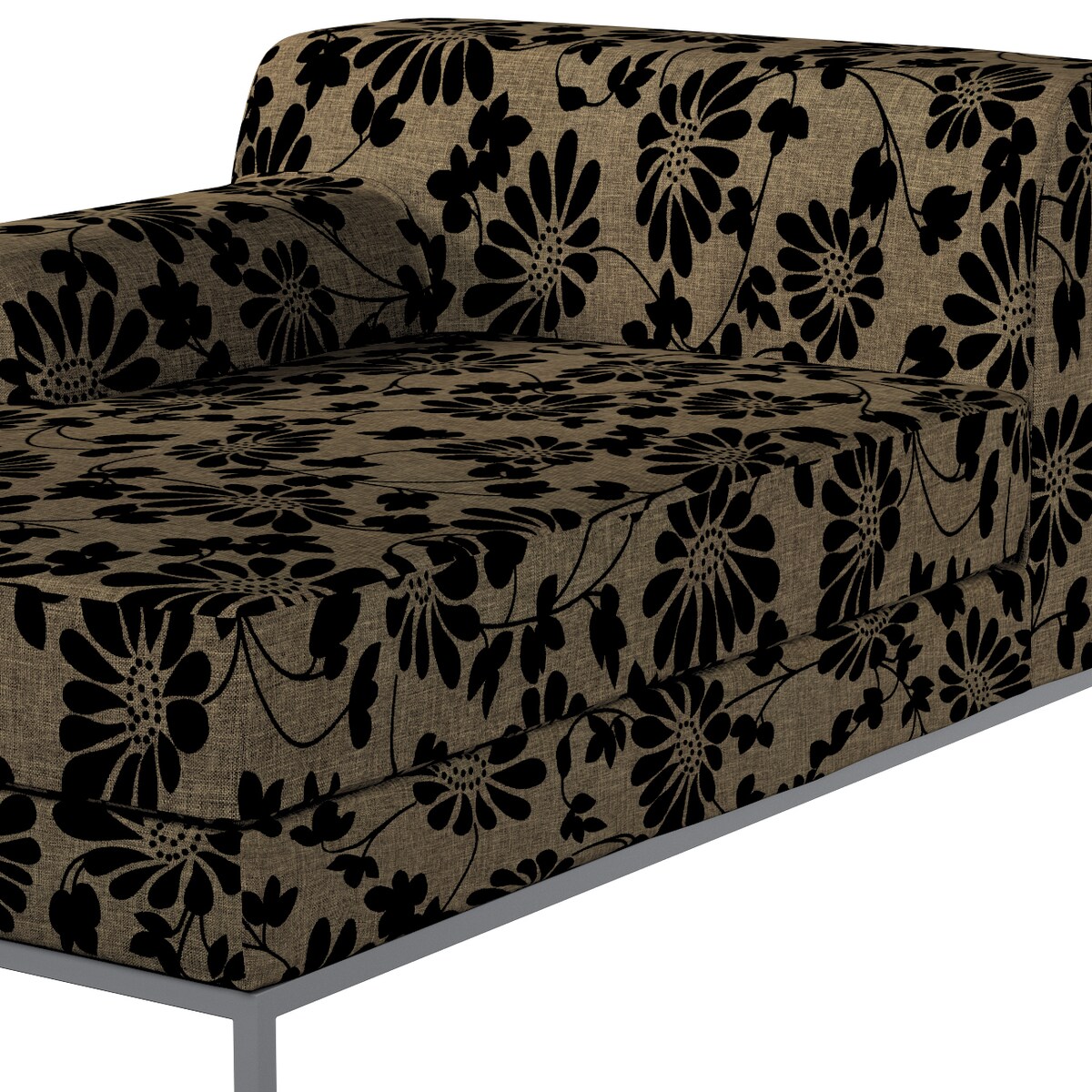 Pokrowiec na szezlong lewostronny Kramfors, czarne kwiaty na beżowym tle, Szezlong lewostronny Kramfors, Living II