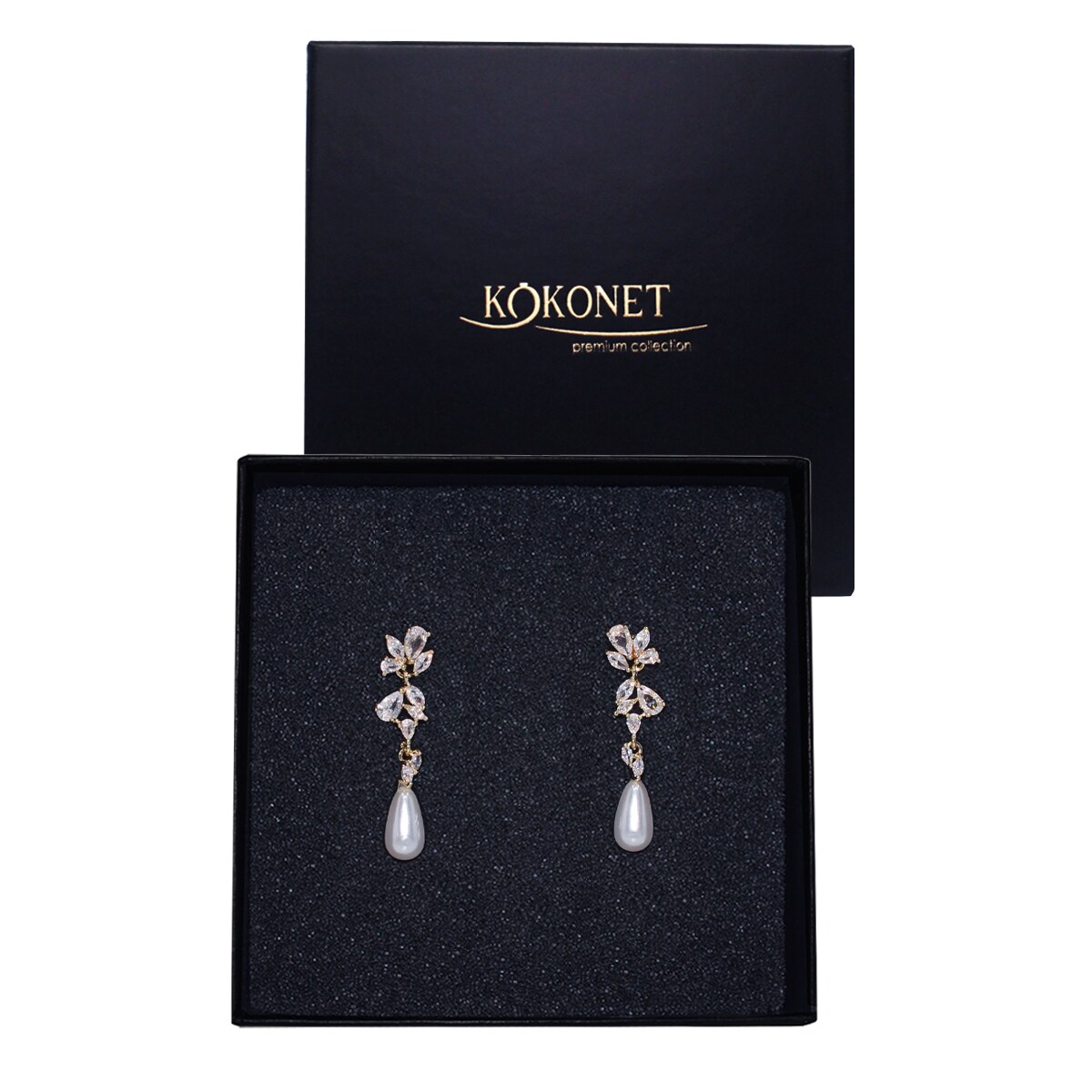 Kolczyki ślubne Złote lekkie perły kryształki z cyrkoniami sztyft delikatne