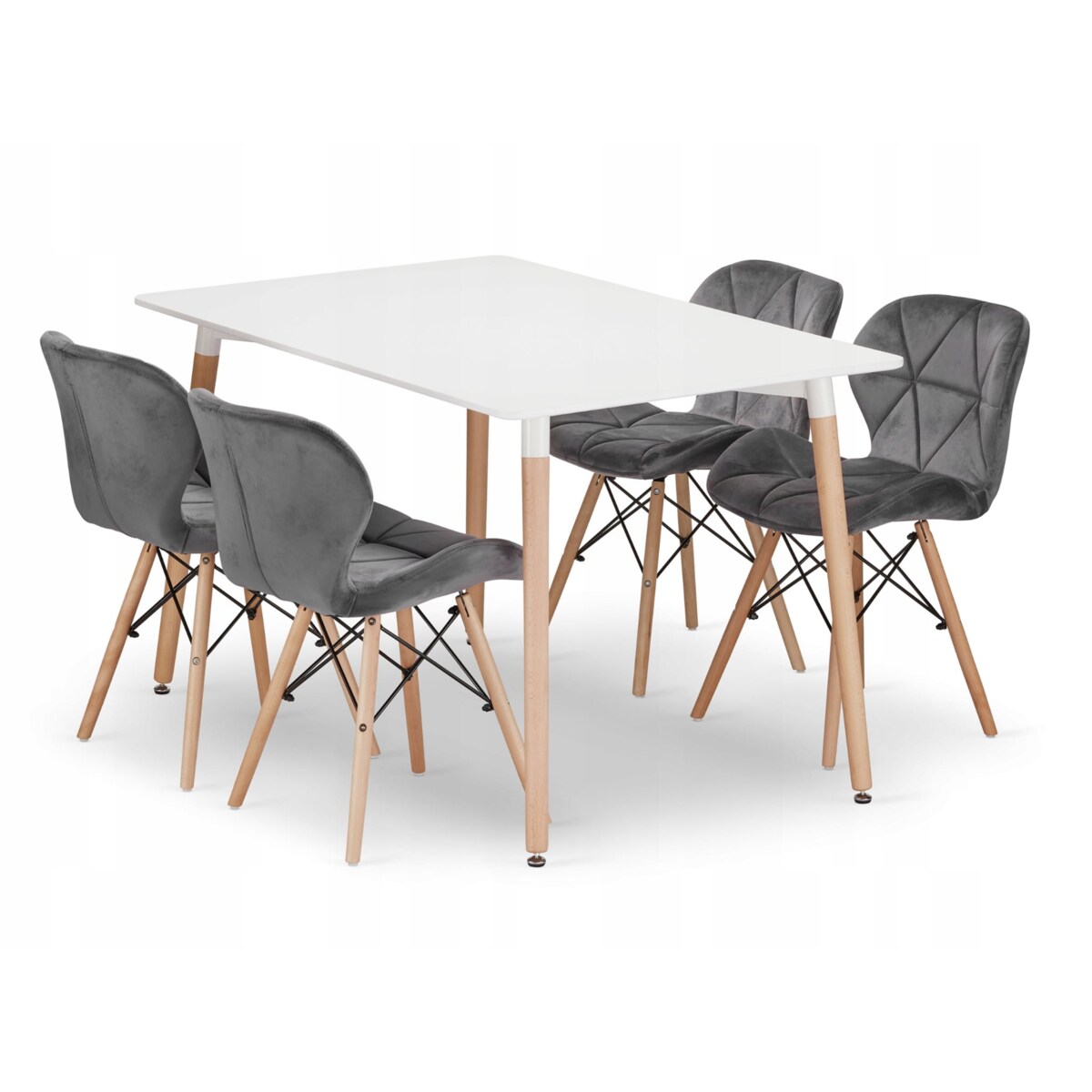 Zestaw Stół Do Jadalni Kuchni Salonu Biura Prostokątny Adria 120X80 Biały + 4 Krzesła Lago Szare