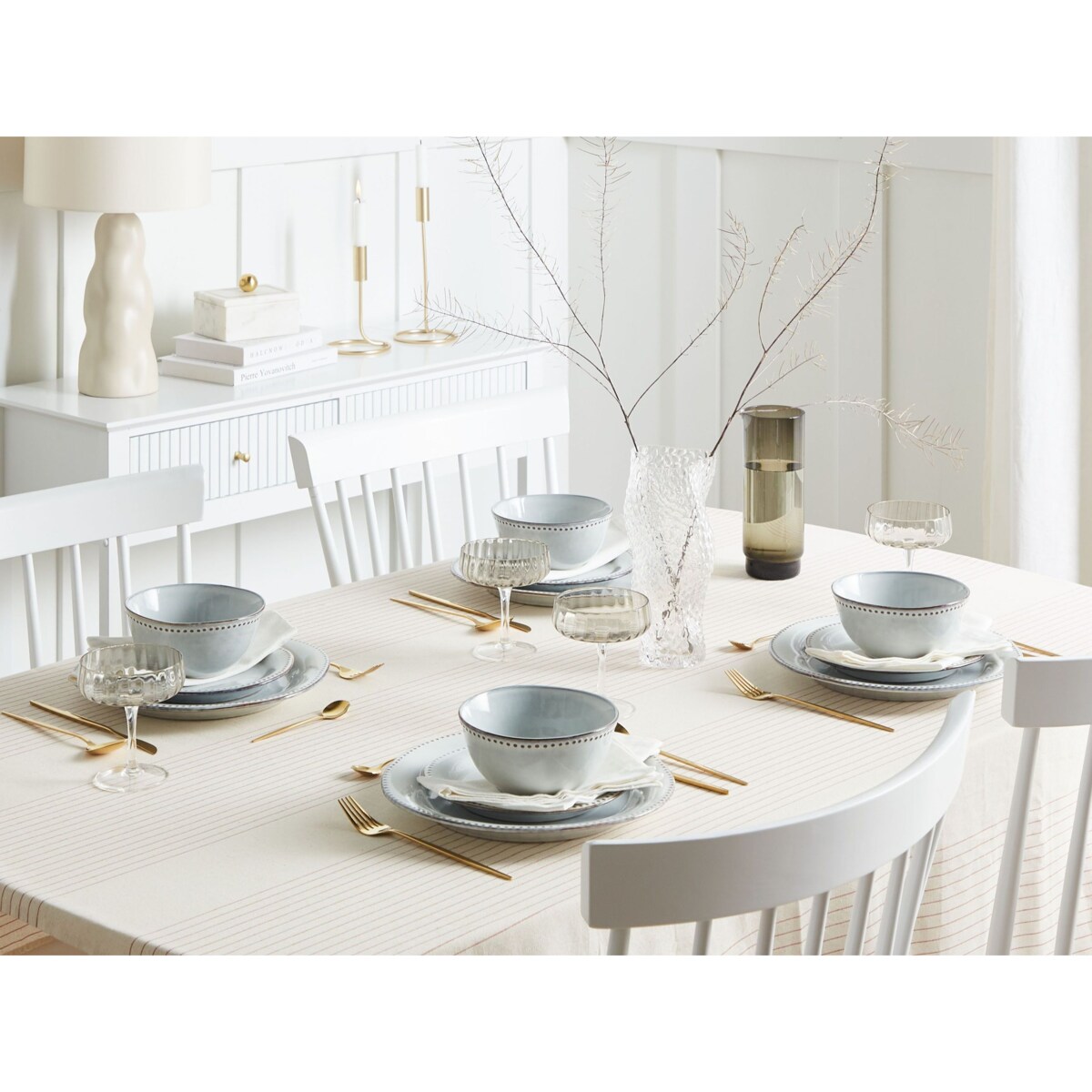 Zastawa stołowa 24-częściowa CHERVIL Kamionka Błękitny Niebieski