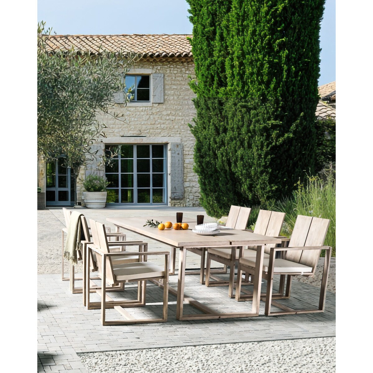 Zestaw 6 krzeseł ogrodowych z poduszkami AZZANELLO Drewno akacjowe Złamana biel