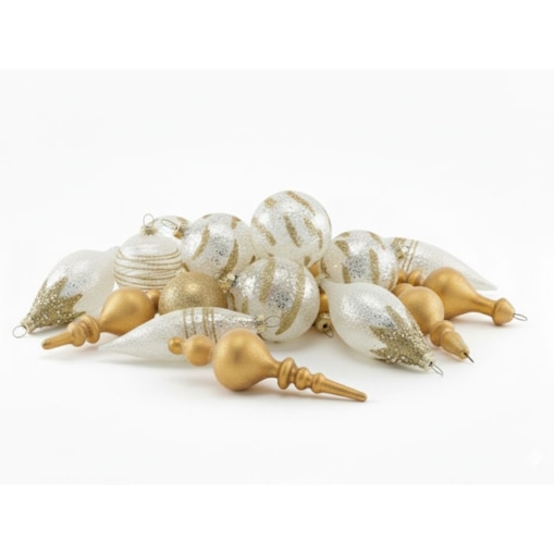 Zestaw 25 bombek ICICLE Szkło Przezroczysty/ złoty