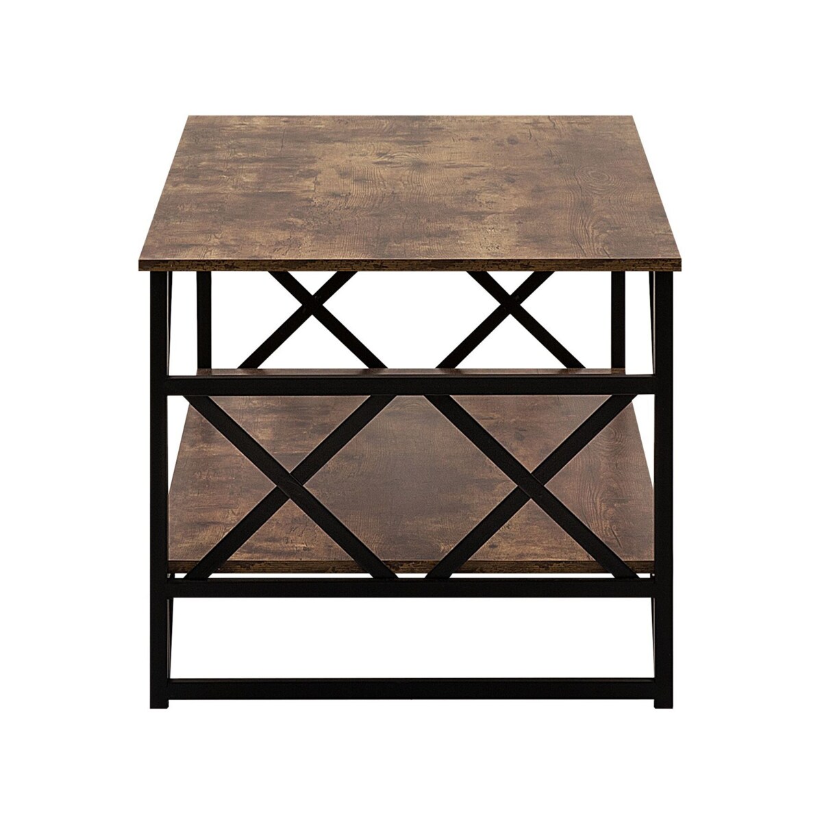 Stolik kawowy z półką ciemne drewno z czarnym BOLTON