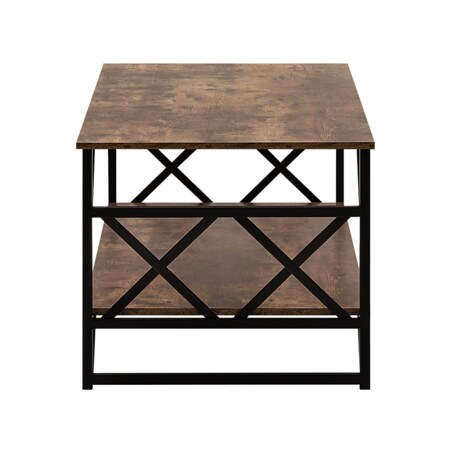 Stolik kawowy z półką ciemne drewno z czarnym BOLTON