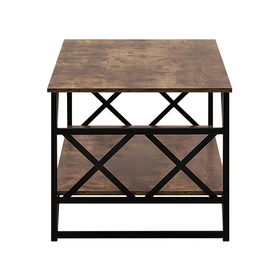 Stolik kawowy z półką ciemne drewno z czarnym BOLTON