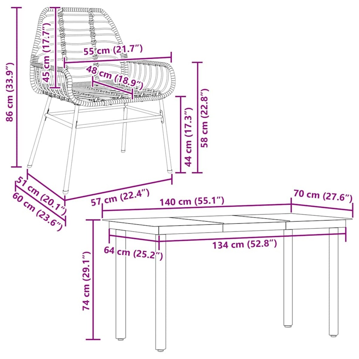 vidaXL 5-częściowy zestaw ogrodowy z czarnego polirattanu i szkła