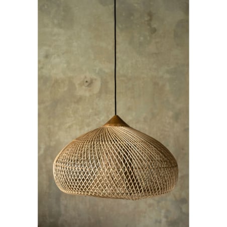 Rattanowa lampa z drewnem teakowym CRATER w rozmiarze XL - czarna