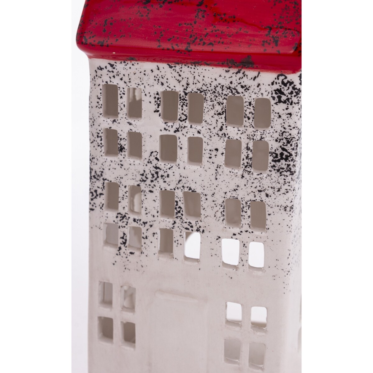 Domek ceramiczny biały z czerwonym dachem, 18x7x7 cm KEDOM small