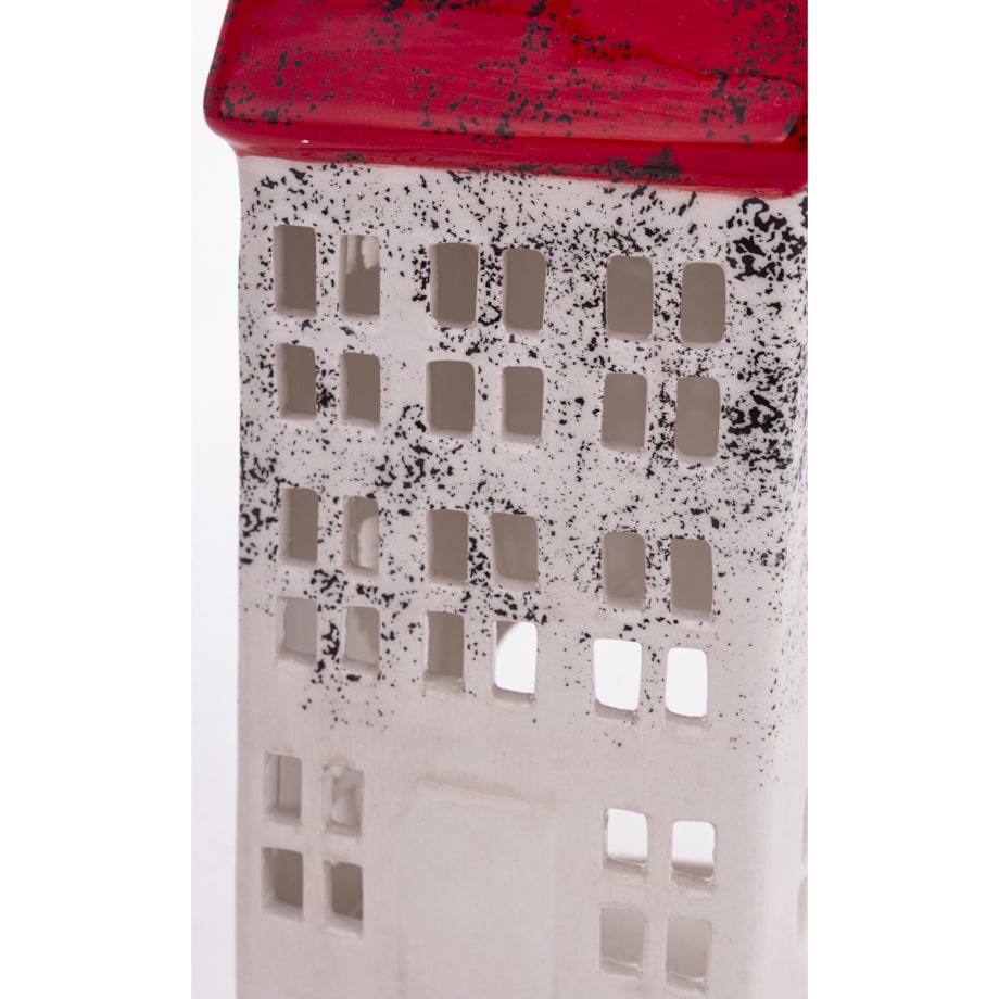 Domek ceramiczny biały z czerwonym dachem, 18x7x7 cm KEDOM small