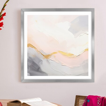 Ramka na zdjęcia 50x50 cm srebrna rama MDF z plexi do powieszenia pion poziom klasyczna kwadratowa ramka FRAMAI®