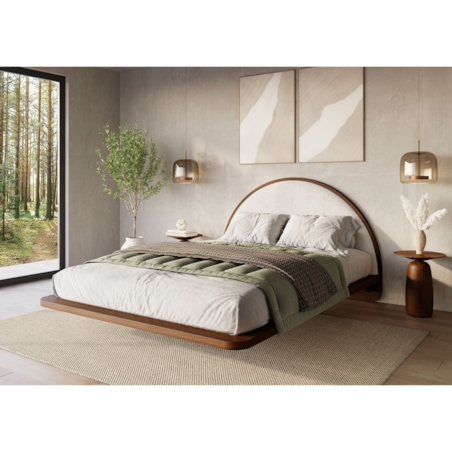 Łóżko lewitujące drewniane bukowe Visby MOMOKO / 160x200 cm, kolor orzech