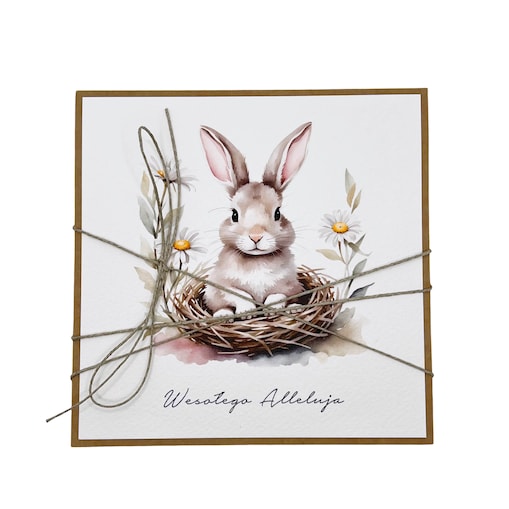 Ręcznie robiona kartka świąteczna wielkanocna na Wielkanoc zajączek