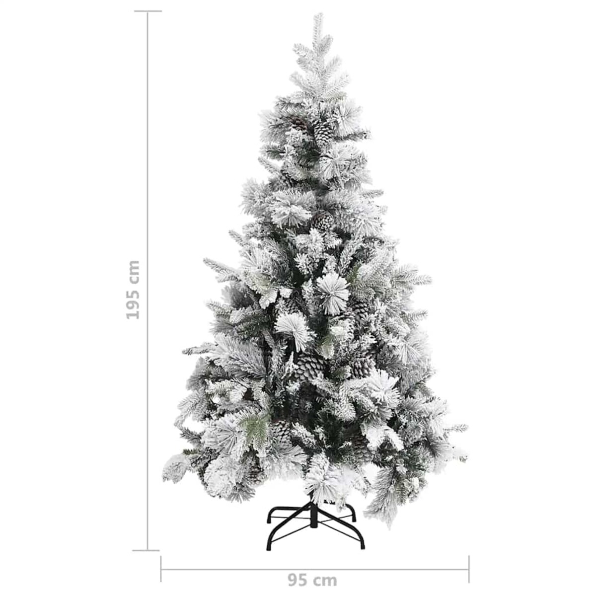 vidaXL Choinka flokowana śniegiem z szyszkami, 195 cm, PVC i PE