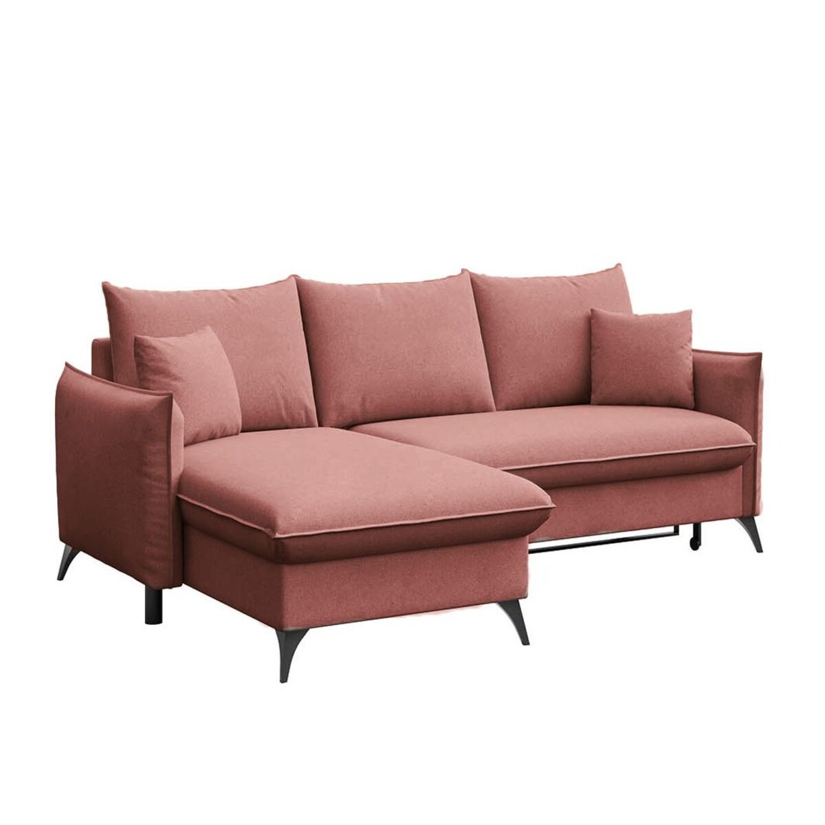 Brim Sofa narożna lewa z funkcją spania i pojemnikiem lewa różowa