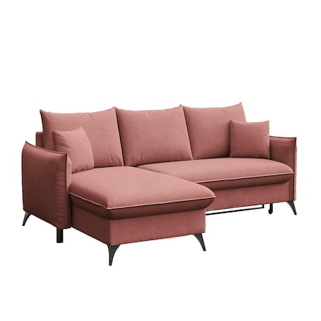 Brim Sofa narożna lewa z funkcją spania i pojemnikiem lewa różowa