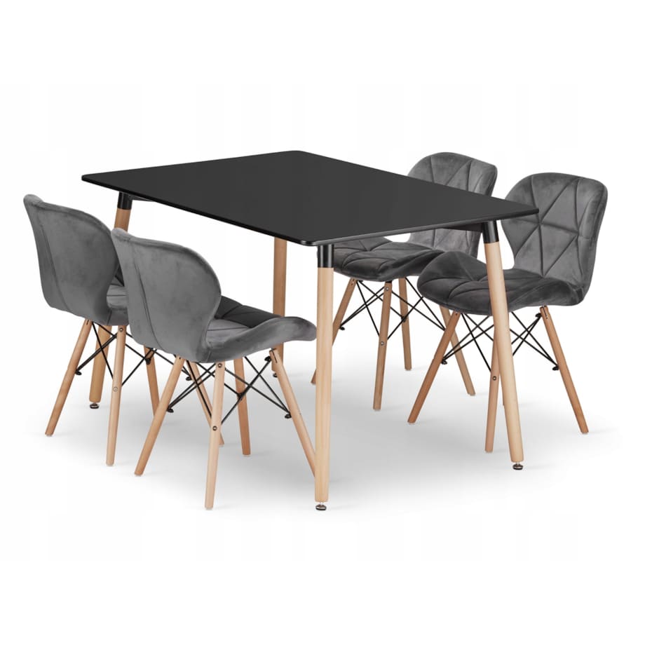 Zestaw Stół + 4 Krzesła Do Jadalni Kuchni Salonu Biura Prostokątny Czarny