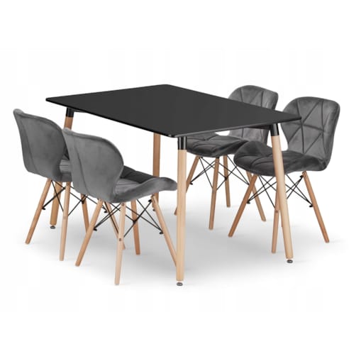 Zestaw Stół + 4 Krzesła Do Jadalni Kuchni Salonu Biura Prostokątny Czarny