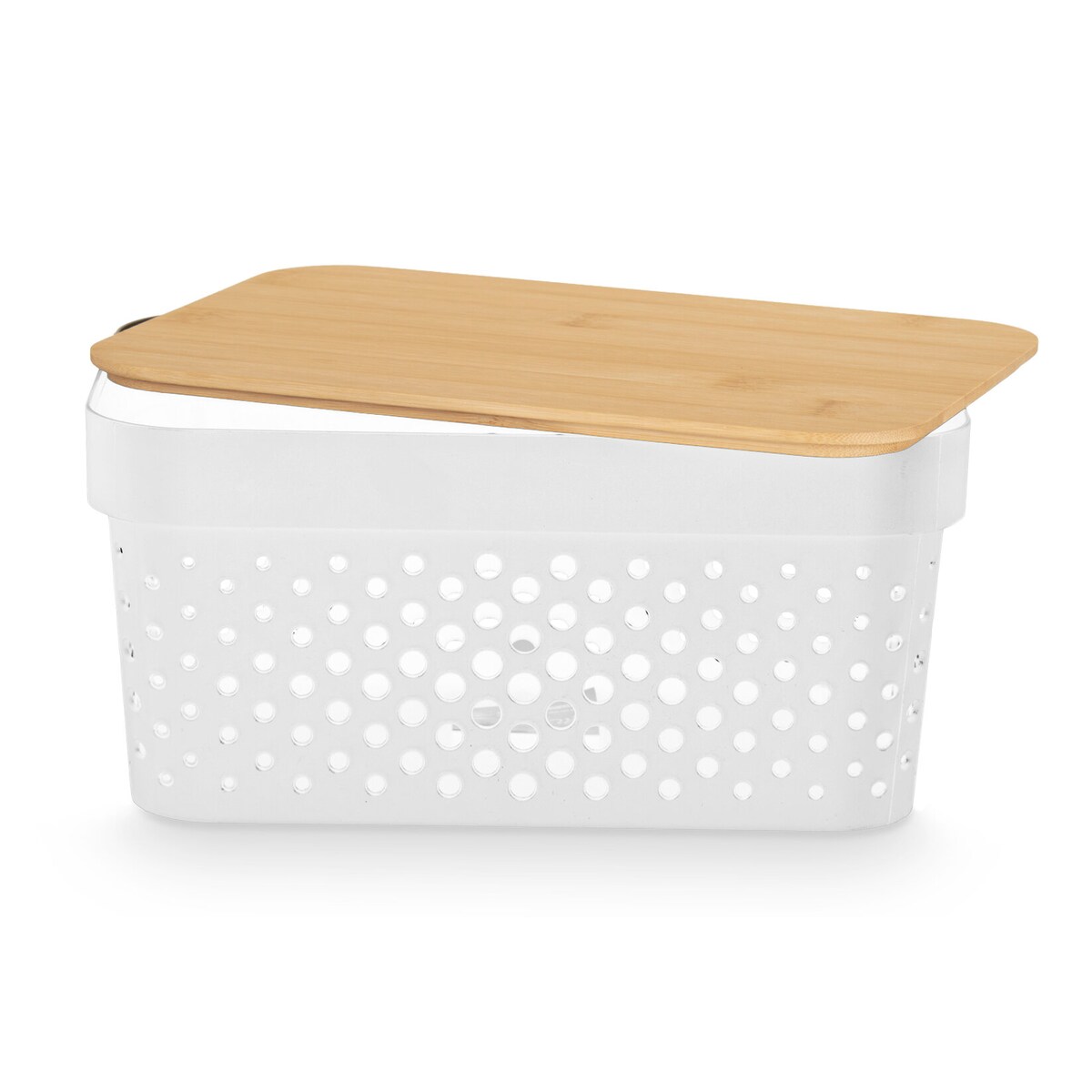 Plastikowy pojemnik z bambusową pokrywą, 26 x 17,5 x 12,5 cm