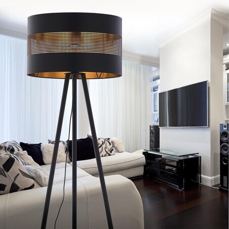 Stojąca lampa na trójnogu Tago 5053 TK Lighting ażurowa czarna złota