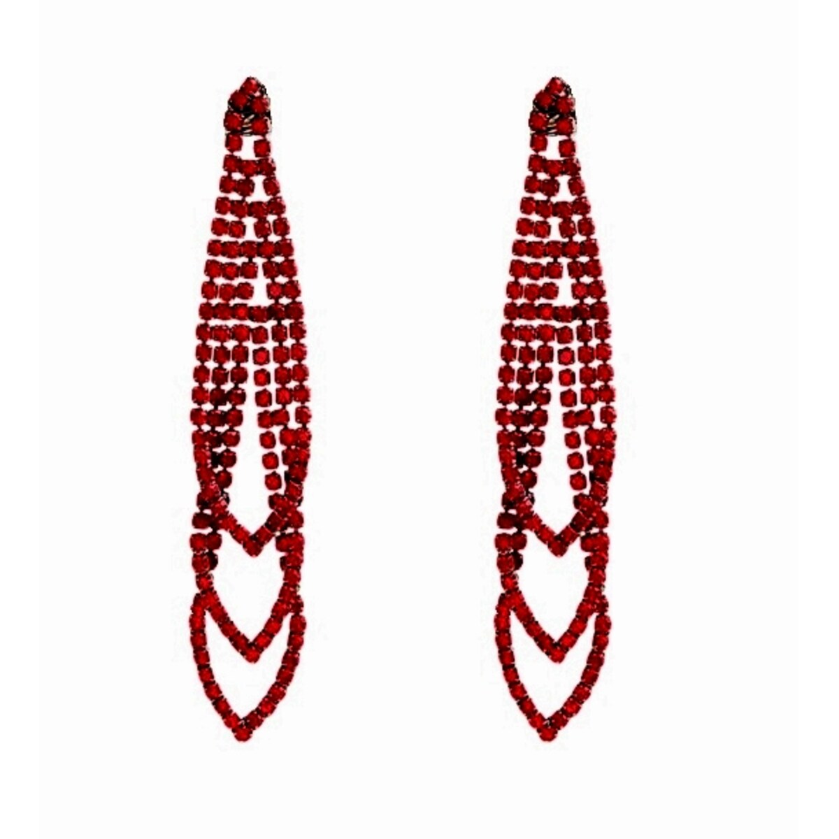 Czerwone grafitowe nitki długie z cyrkoniami na sztyft kolczyki eleganckie