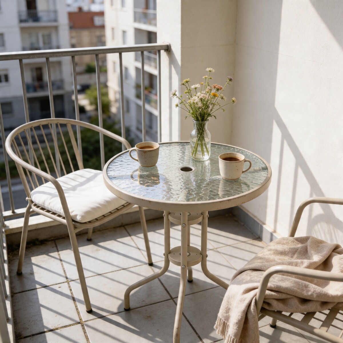Stolik OGRODOWY na BALKON taras 60cm stół SZKLANY balkonowy OKRĄGŁY metal