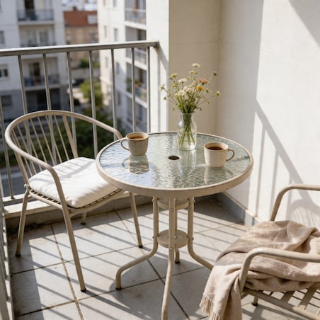 Stolik OGRODOWY na BALKON taras 60cm stół SZKLANY balkonowy OKRĄGŁY metal