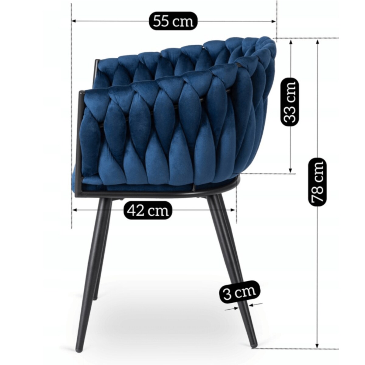 Krzesło Plecione Tapicerowane Loft Welurowe Do Salonu Jadalni Granat ELENA