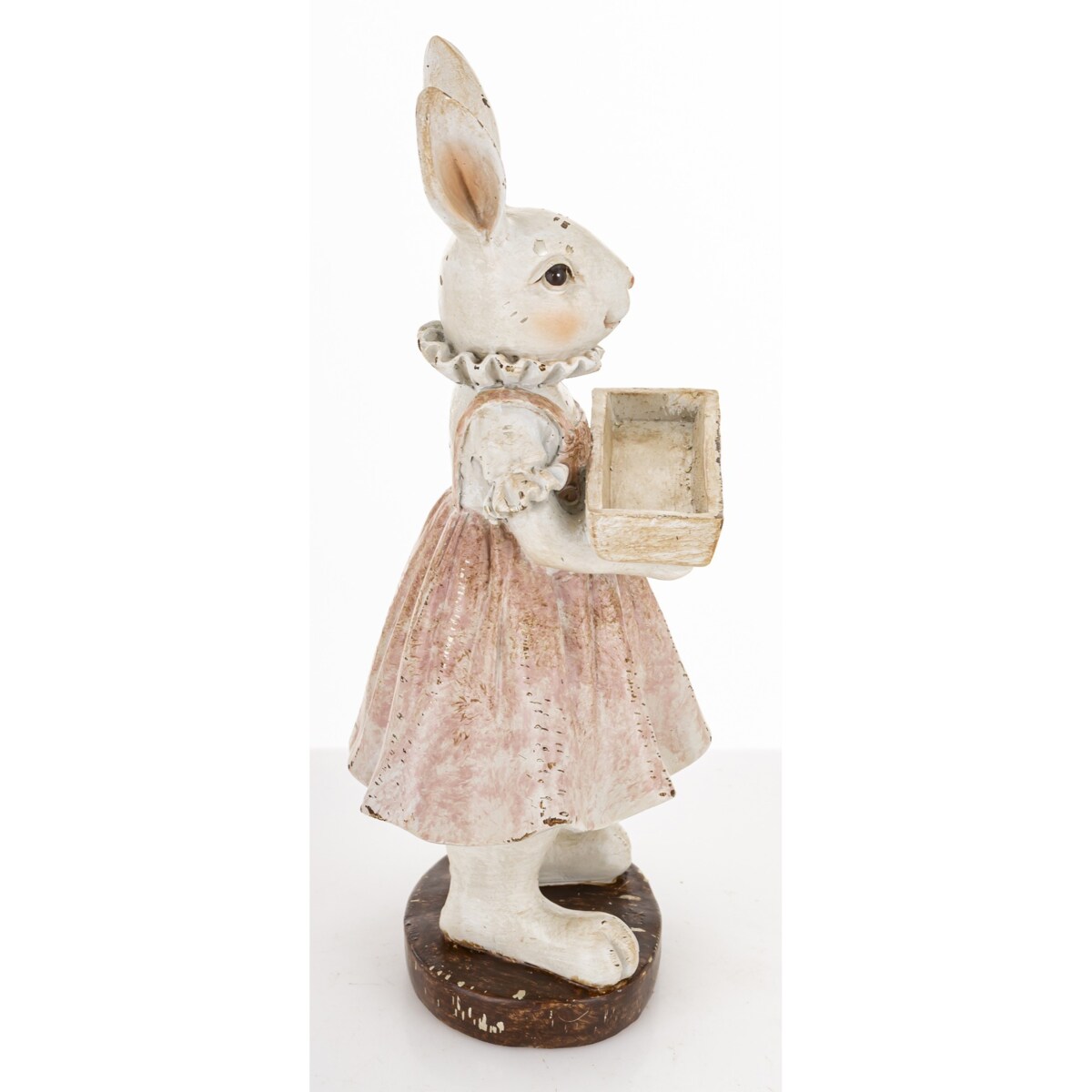 Figurka - króliczka 20x10x8cm AMELIA w jasnej spódniczce ze skrzynką na kwiaty