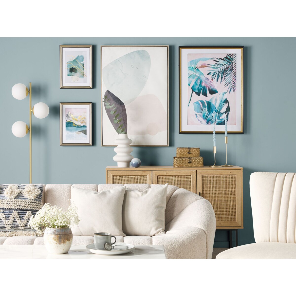 Obraz w ramie akwarela 30 x 40 cm niebiesko-złoty TOUBA