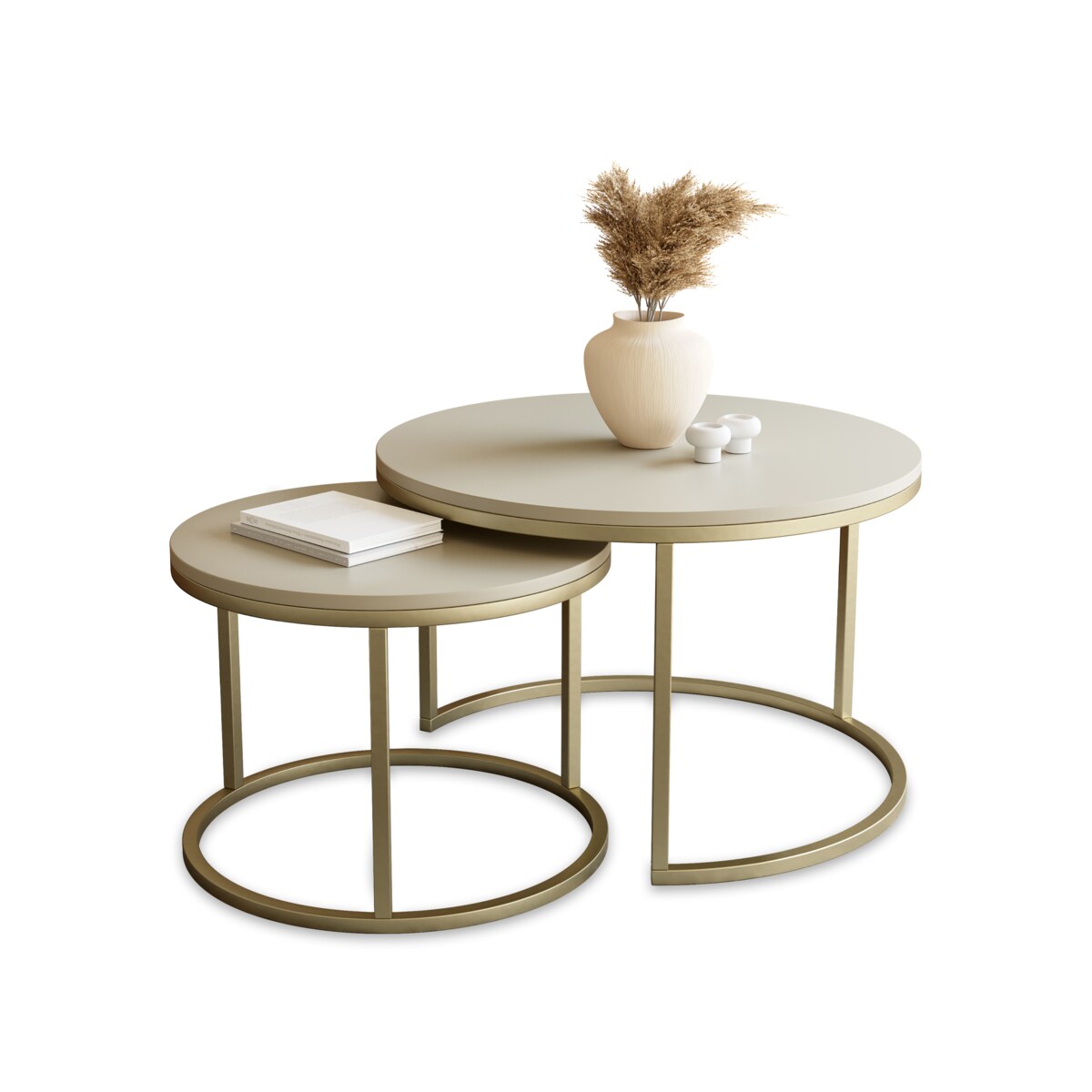 Stolik Kawowy GOLD KASZMIR 2w1 Okrągły Zestaw JAPANDI BOHO Salon SOFT LOFT SET