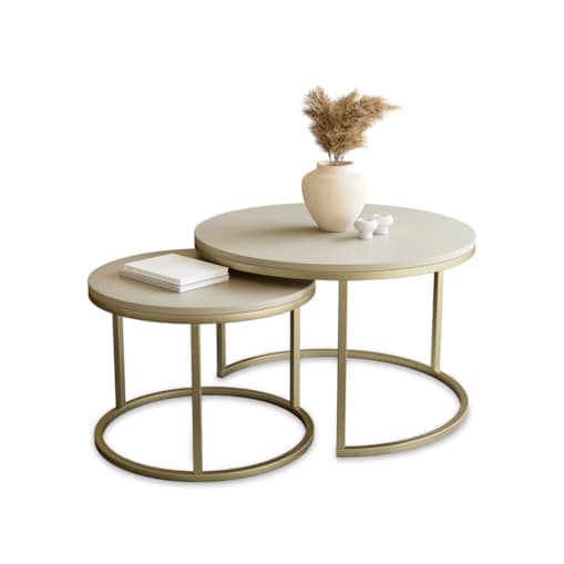 Stolik Kawowy GOLD KASZMIR 2w1 Okrągły Zestaw JAPANDI BOHO Salon SOFT LOFT SET