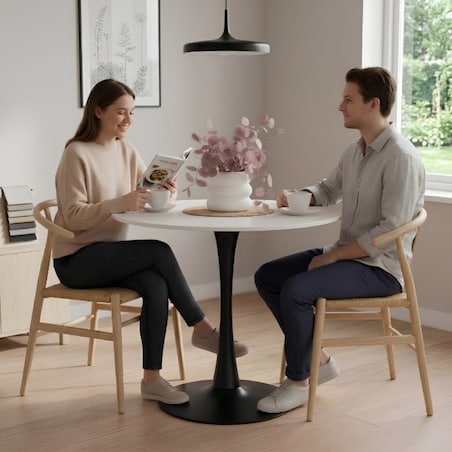 Stół okrągły 80cm biały blat nowoczesny minimalistyczny