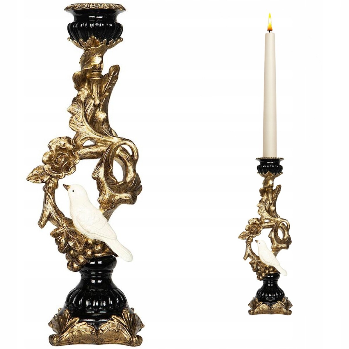 ŚWIECZNIK KANDELABR ZŁOTY RETRO VINTAGE PTAK DO DOMU SALONU SYPIALNI OZDOBA