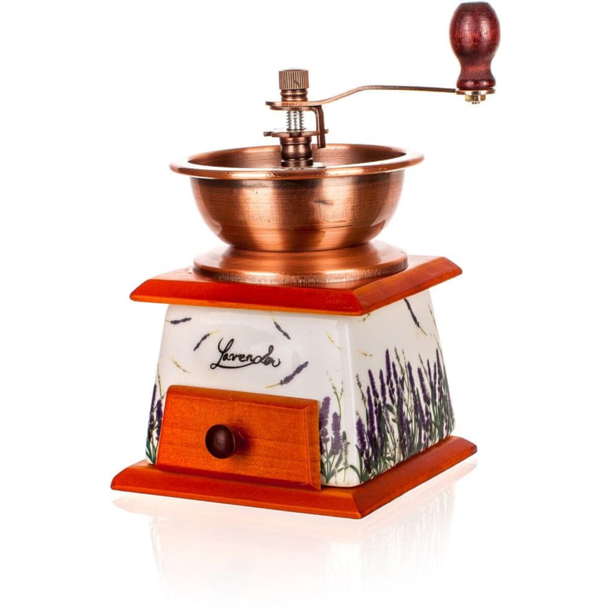 MŁYNEK RĘCZNY do mielenia kawy przypraw Lawenda na prezent bliskich babci