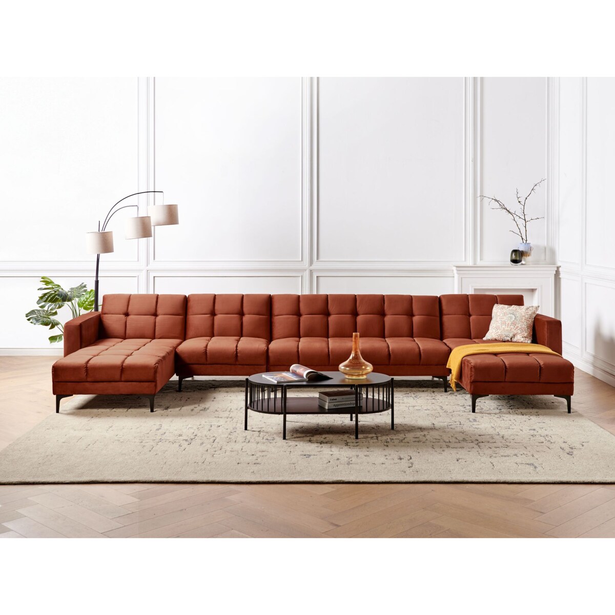 Sofa w kształcie U ALNES Jasnoczerwony Welur dla 6 osób Symetryczny