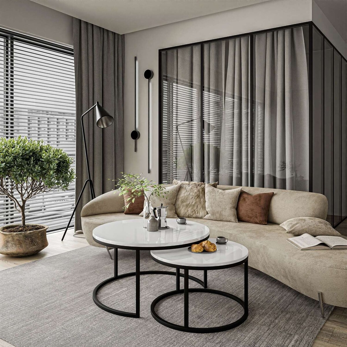 Okrągły stolik kawowy CIRI 2w1 czarny biały połysk 80/60 cm