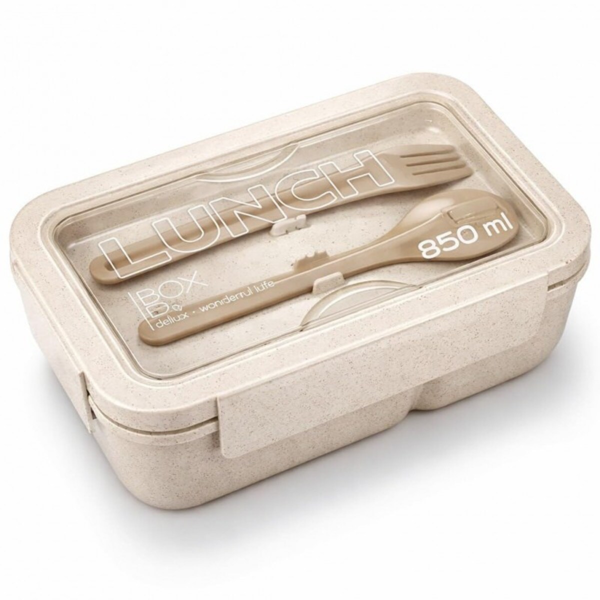 Lunch box, śniadaniówka ze sztućcami beżowy przegródki 850 ml PJM46