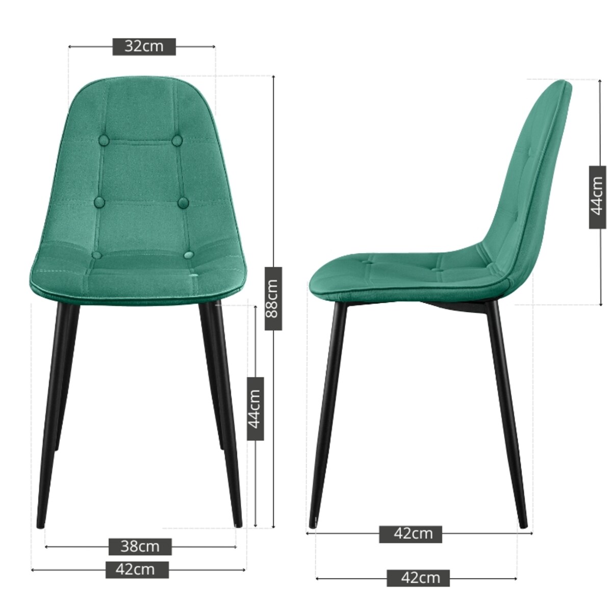 Krzesło tapicerowane welurowe pikowane do jadalni salonu z guzikami zielone