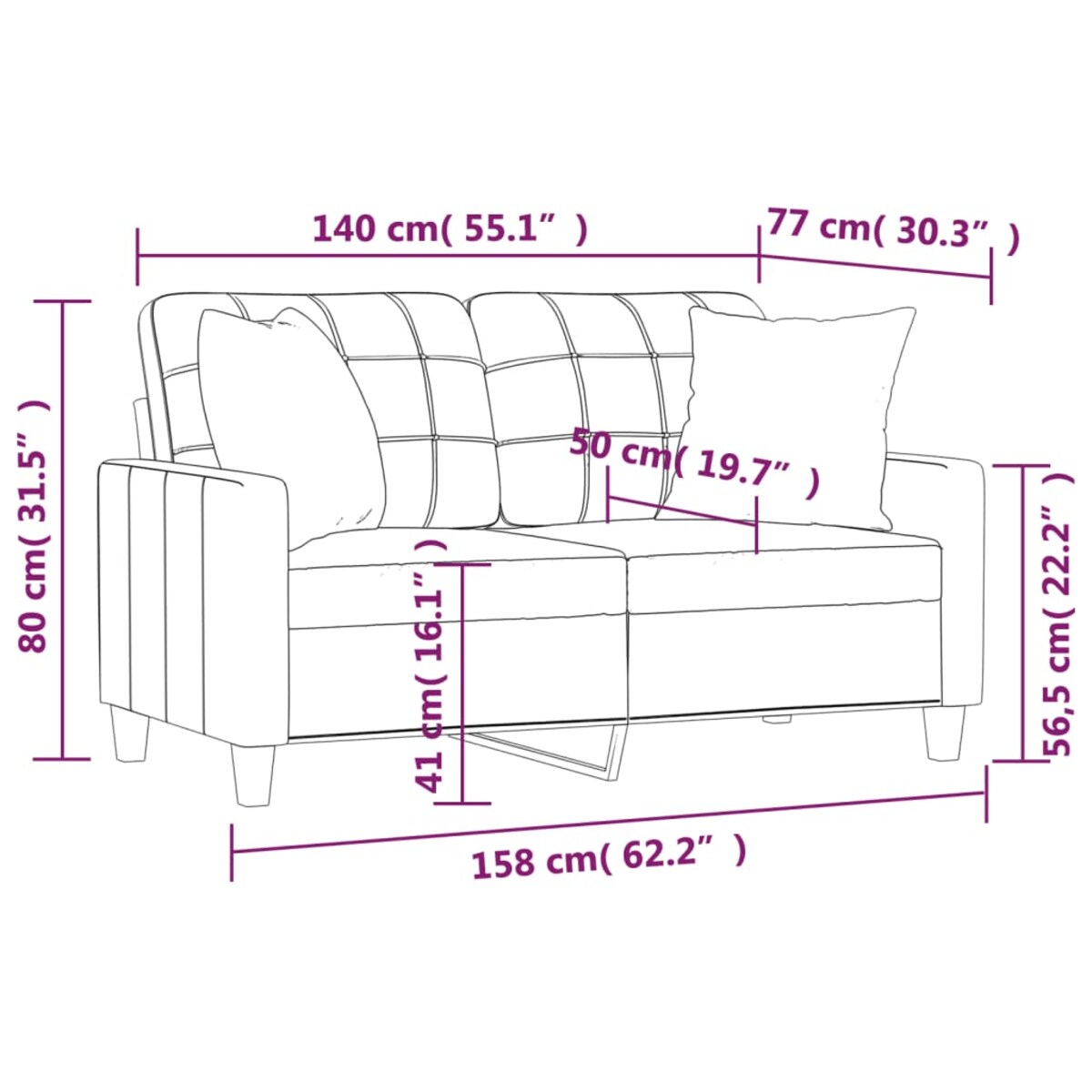 vidaXL 2-osobowa sofa z poduszkami, cappuccino, 140 cm, sztuczna skóra