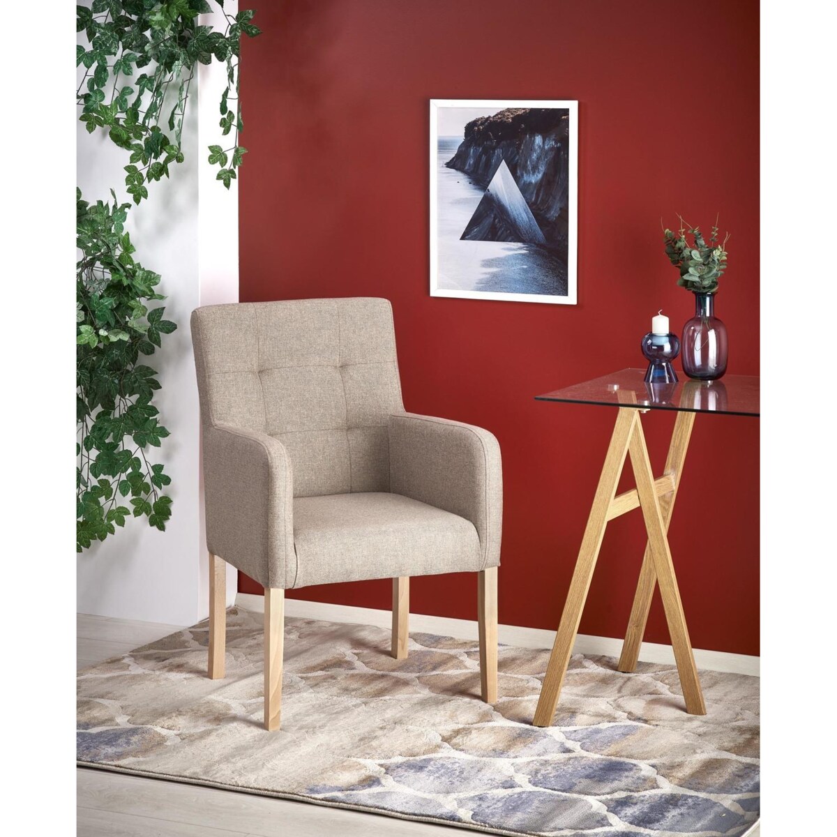 KRZESŁO TAPICEROWANE Filem beż tkanina Inari BUKOWE NOGI