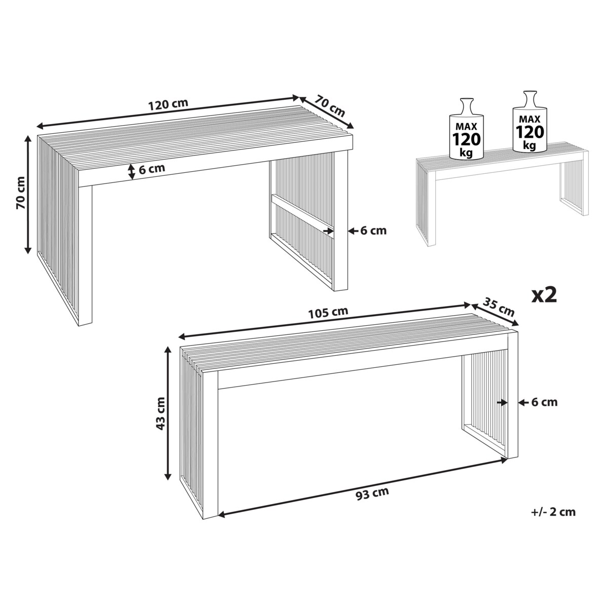 Zestaw ogrodowy z ławkami dla 4 osób BELLANO Drewno akacjowe Brązowy