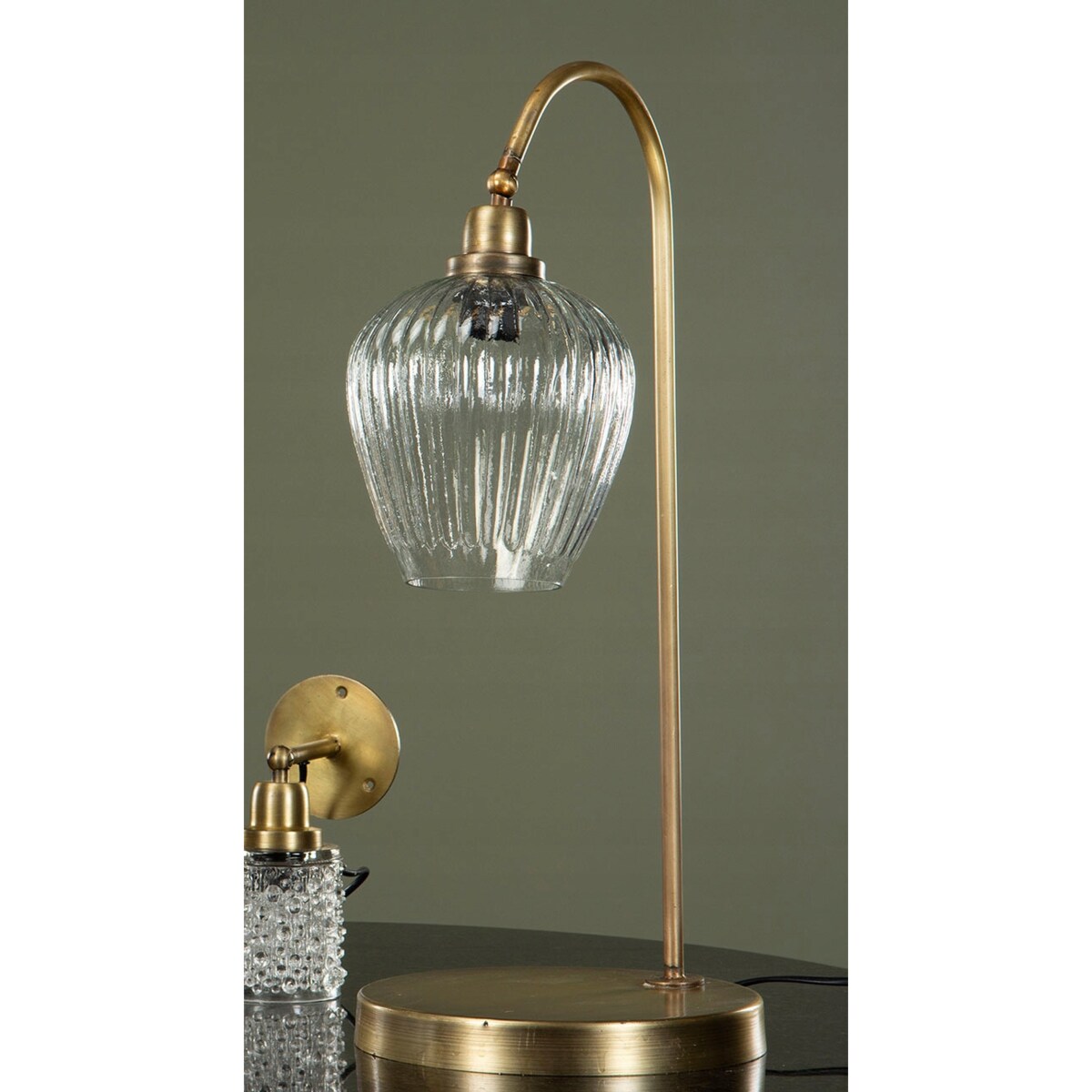 LAMPA STOŁOWA NOCNA BIURKOWA ZŁOTA DUŻA 62cm Loft szklana metalowa
