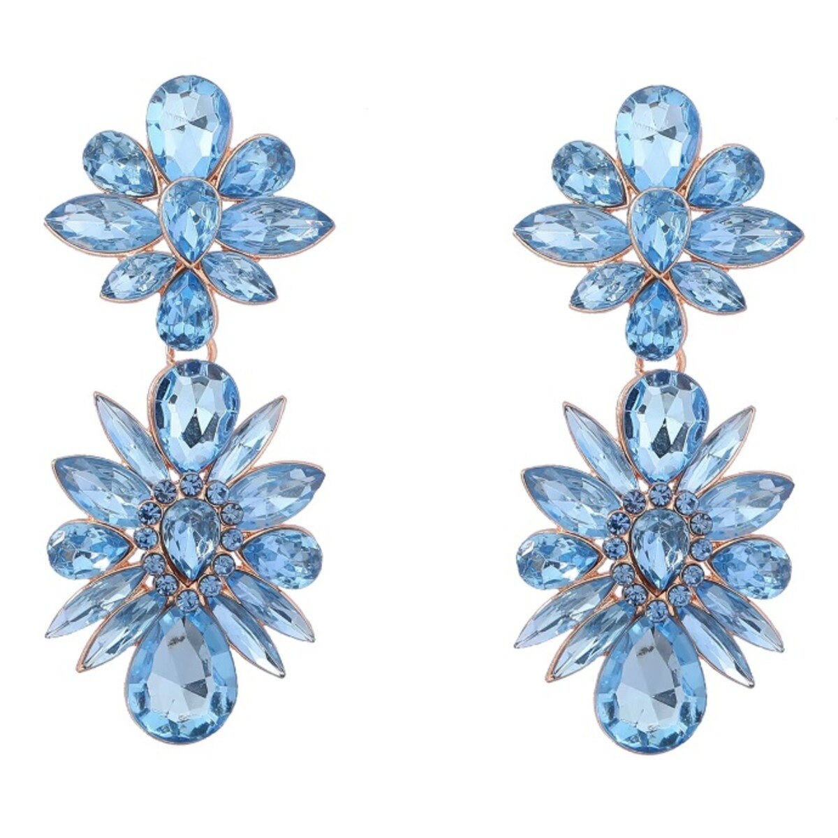 Kolczyki duże złote BABY BLUE niebieskie eleganckie cyrkonie z kryształami