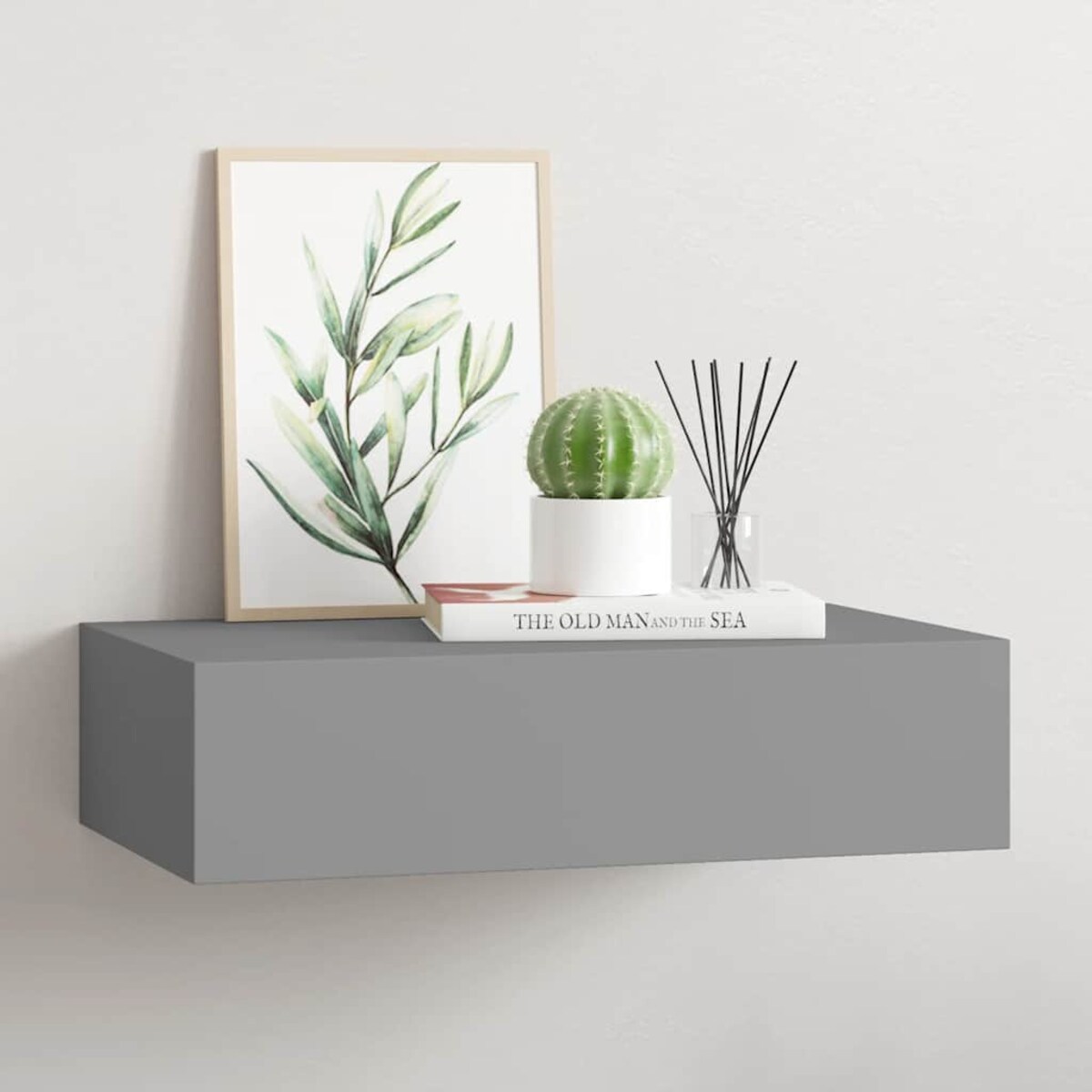 vidaXL Półka ścienna z szufladą, szara, 40 x 23,5 x 10 cm, MDF